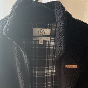 Sage Black and White Plaid Sherpa Jacket